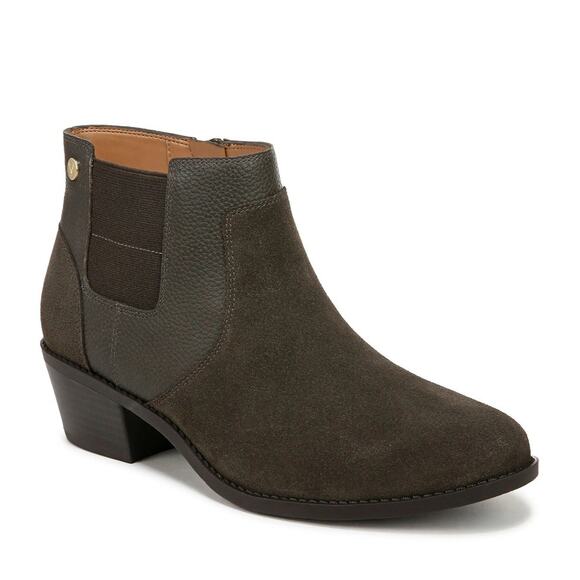 Vionic Women's 11M Dark Khaki Leather Finn Ankle Chelsea Bootie Pull On LB12-16 - Picture 1 of 7